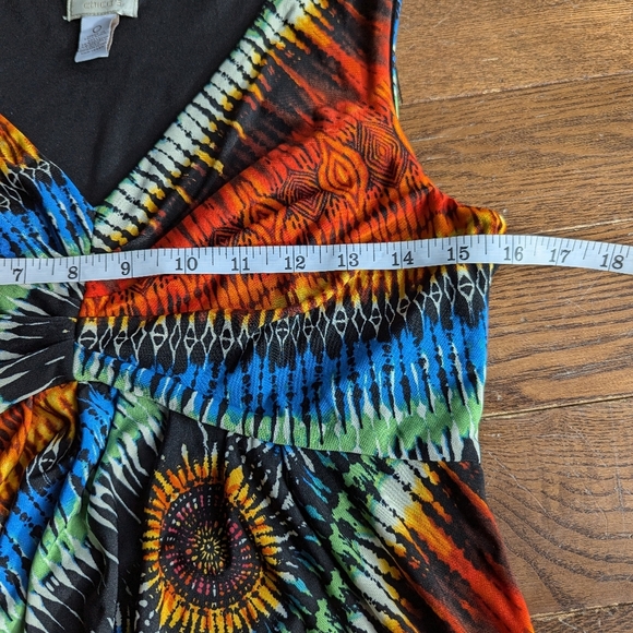 Chico’s Multicolor Sunburst Rainbow Sleeveless Dress Sz 0 Baby Doll Empire Waist - Picture 7 of 8